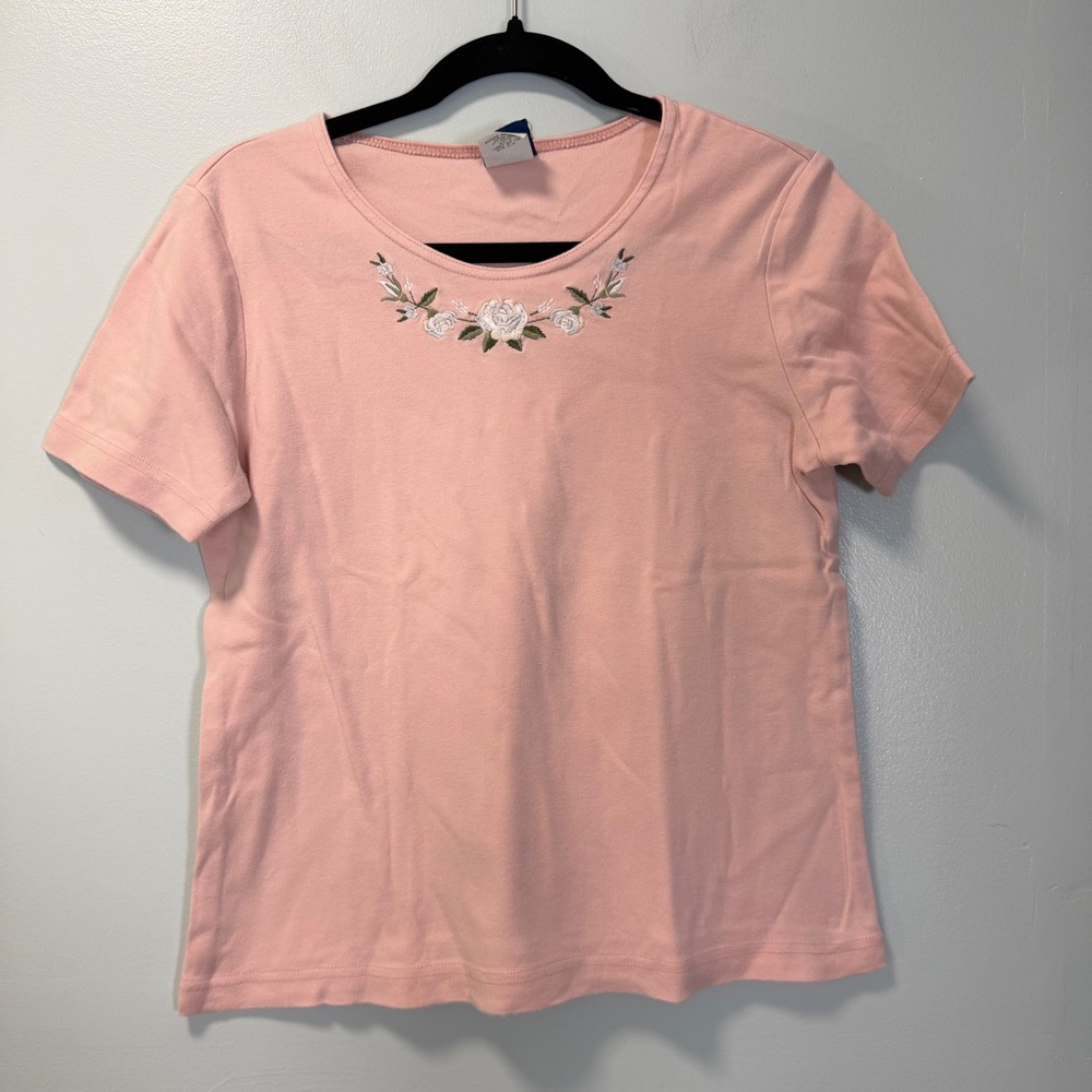Vintage Ivy Collectibles Pink Floral Embroidered Cotton Shirt Made in USA Small